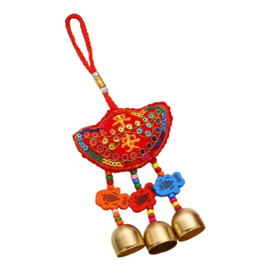 Spring Festival Wind Chimes Sachet Car Pendant Vibrant Color Embroidery Pattern Metal Bell Wind Chimes Hanging Decor