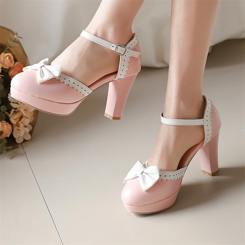 ANNYMOLI женские туфли-лодочки Mary Janes из двух частей с круглым носком на высоком каблуке с пряжкой на платформе, женская модная обувь весна-осень, белые 46