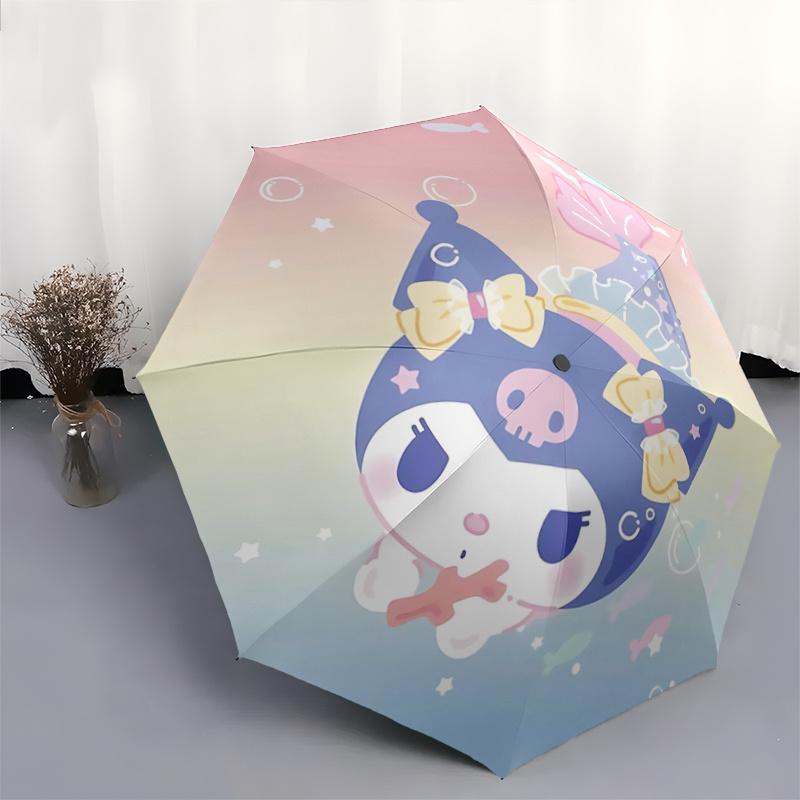 1pc Mermaid Kuromi Pattern Automatic 3-Fold Umbrella, 8 Steel Frames, High-Value Folding Umbrella, Suitable for Office, Travel and Outdoor Adventure.V