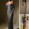 Lady Evening Dress Bateau Neckline Off Shoulder Long Sleeves Shimmering Sequin Bronzing Strapless Bodycon Prom Cocktail Party Maxi Dress
