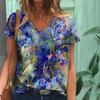 Летний топ с V-образным вырезом и 3D-цветочным принтом, модные повседневные женские футболки с короткими рукавами
