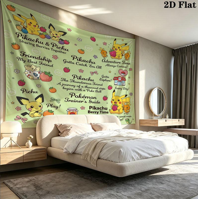 Pokemon Wall Tapestry Aesthetic Wall Hanging Printed Fabric Blanket Decorative Tapestries For Bedroom Living Room Home Decor