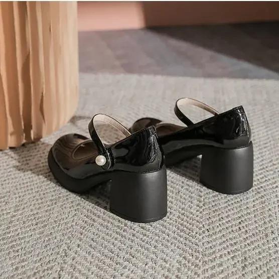 Модные жемчужные туфли на среднем каблуке с круглым носком в готическом стиле Мэри Джейн в японском стиле Лолита женская обувь женские туфли Beau Today в продаже