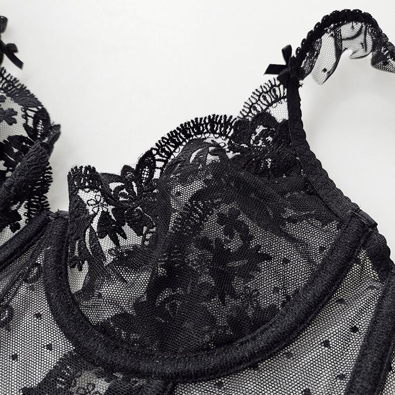 Embroidery Lace Sexy Women French Bra Set Sweet Top Pushup Wedding Bralette Bra Panty Sets Comfortable Intimates