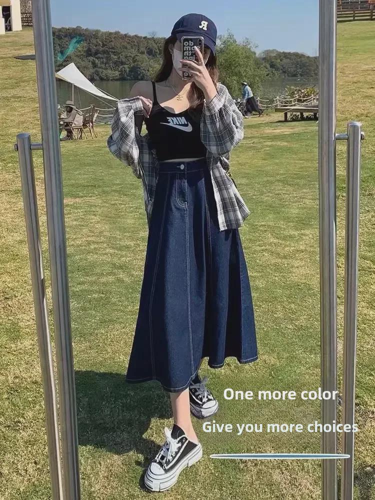 Джинсовая юбка А-силуэта с высокой талией в гонконгском стиле — женская миниатюрная, новая мода начала осени