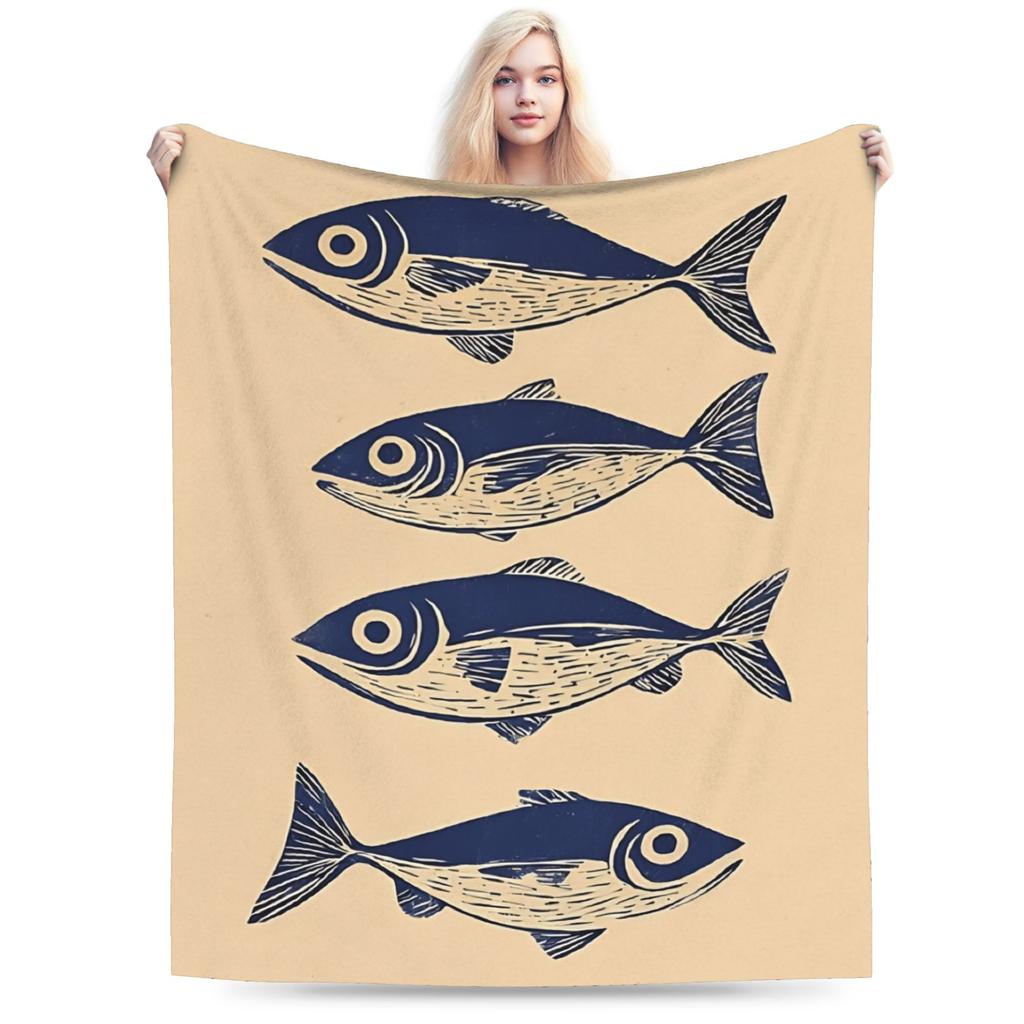 Retro Sardines Plush Blanket Girls Boys Flannel Throw Blanket For Couch Chair Sofa Super Soft Custom Quality Bedspread Gift