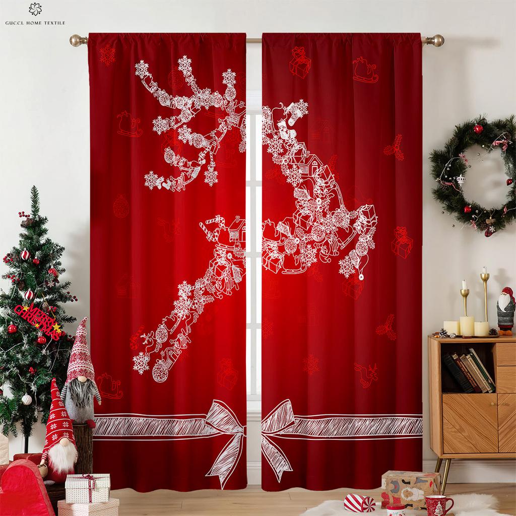 Рождественские шторы с рисунком снежинки и лося под дерево, декоративные шторы в стиле ретро, шторы для спальни и гостиной, 2 шт.