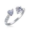Korean Double Heart Zircon Adjustable Open Ring with Full Diamond - Elegant Christmas Gift for Women