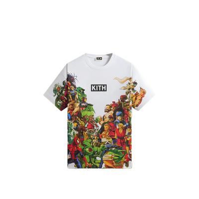 Kith X Marvel против. Футболка Capcom New Age Of Heroes с принтом по всей поверхности Белый Унисекс Топы KHM034296-101
