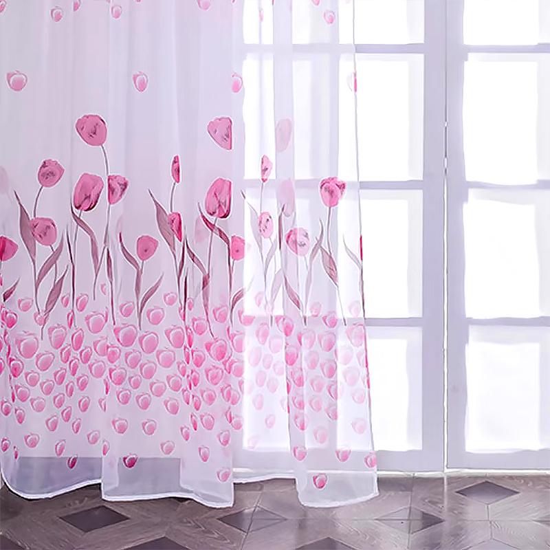 100*270 см Тюльпан Печатный Домашний Декор Вуаль Прозрачные Модные Шторы Для Окна Элегантные Шторы Для Экранирования Газовая Штора