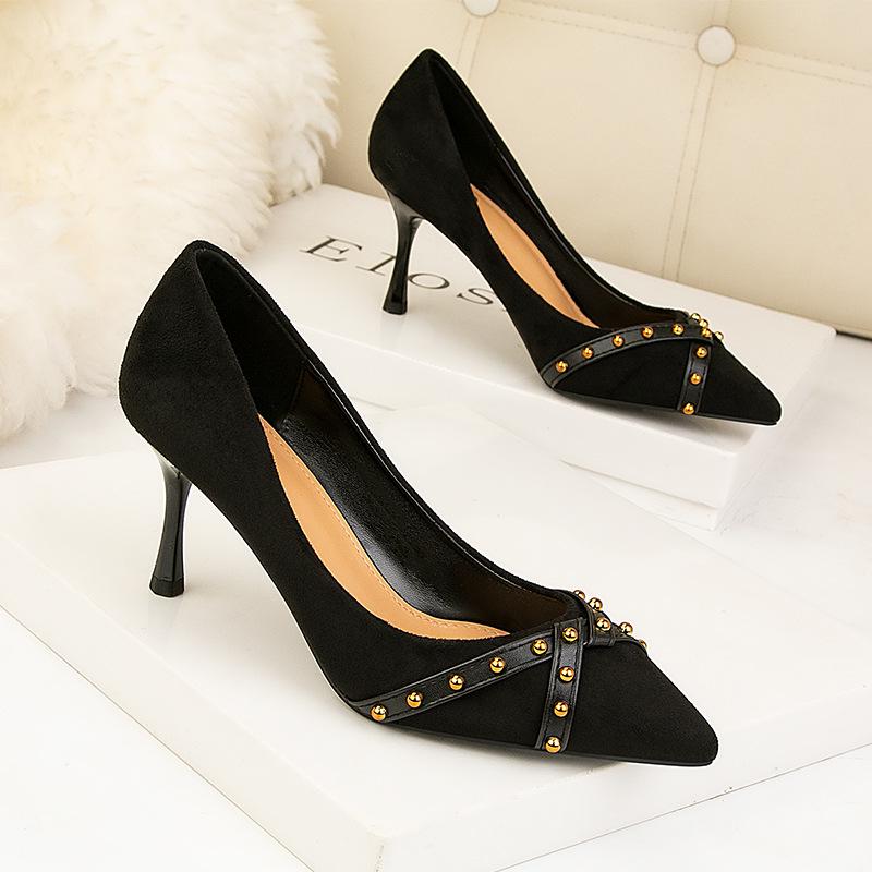 Fashion Women's Shoes Thin Heel High Heel Thin Pointed Rivet Single Shoes Women's High Heels