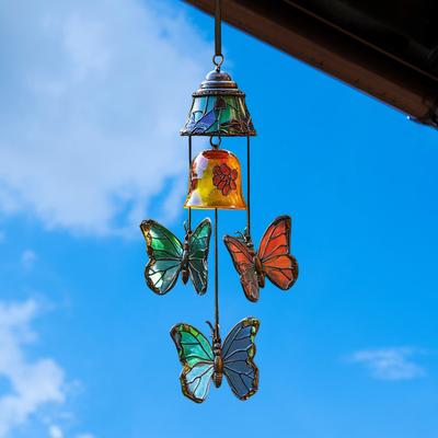 Yousheng Butterfly Wind Chime металлический витражный ветряной колокольчик подвесное украшение для внутреннего наружного сада патио веранда домашний декор