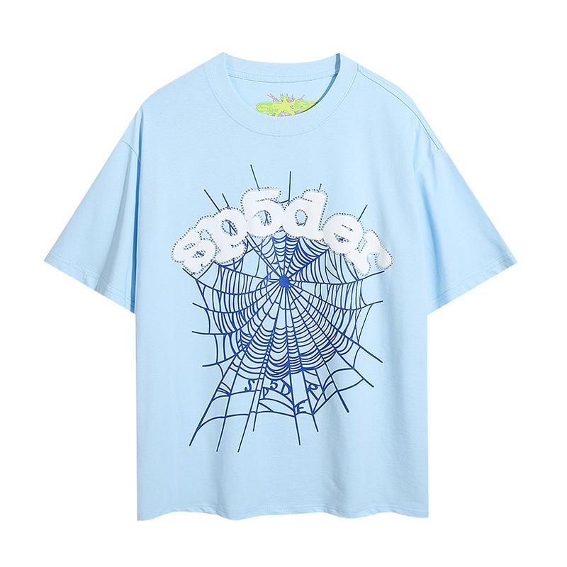 24S cross-border European and American trendy brand Sp5de spider web 555 portrait letter foam short-sleeved t-shirt men's and women's high street 