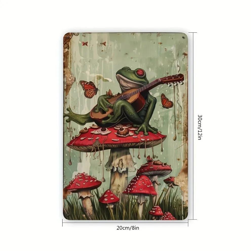 Винтажная жестяная табличка «Лягушка-гитарист», Ретро металлический настенный декор для гаража, мужской пещеры, музыкального бара, искусство