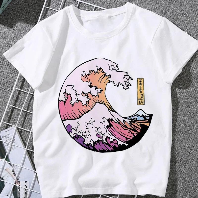 This Stylish Women's Summer T-shirt Features A Whale and Wave Print, in A Trendy Japanese Harajuku Style.Summer Streetwear Y2K