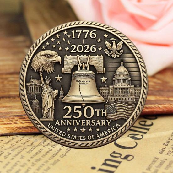US 250th Anniversary Souvenir Coin Double-Sided Carved United States History Commemorative Badge Round Metal Collection Coin Patriotic Decoration