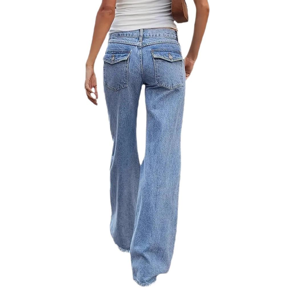 Новые весенние и летние винтажные джинсы с бахромой и широкими штанинами, с свободными большими карманами для женщин