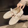 Womens Mesh Mary Jane Flat Sandals Summer Breathable Hollow Out Fishnet Ballet Shoes Buckle Strap Lightweight Shoes