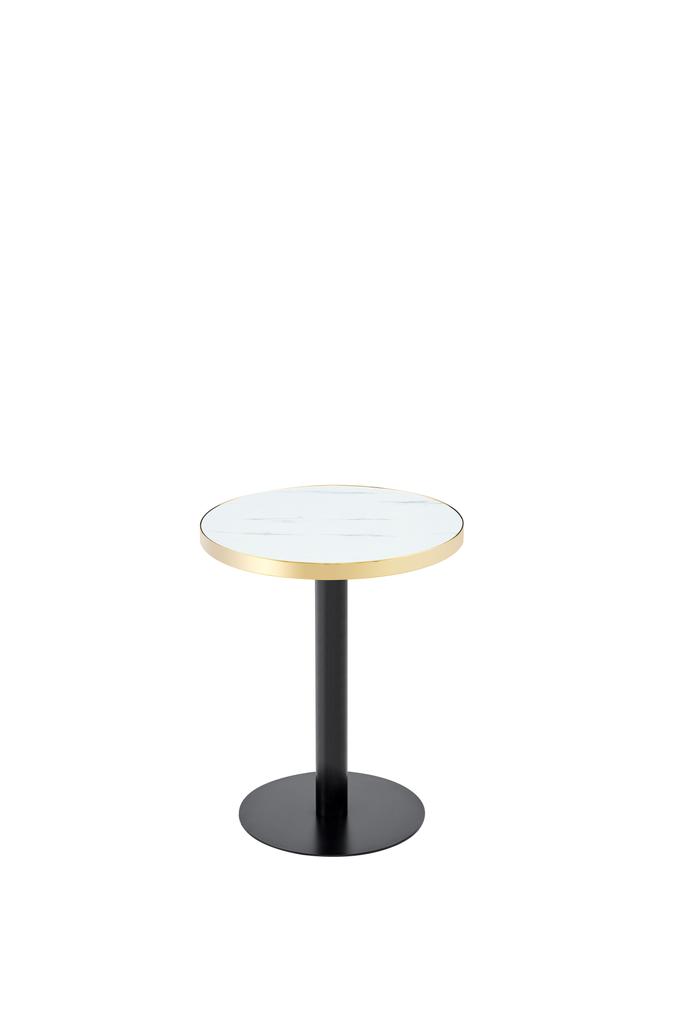 Modern Round Side Table with Gold-Colored Stainless Steel Frame, Marble-Look Tabletop (UV-Coated) for the Living Room, Luxurious, Stable Base