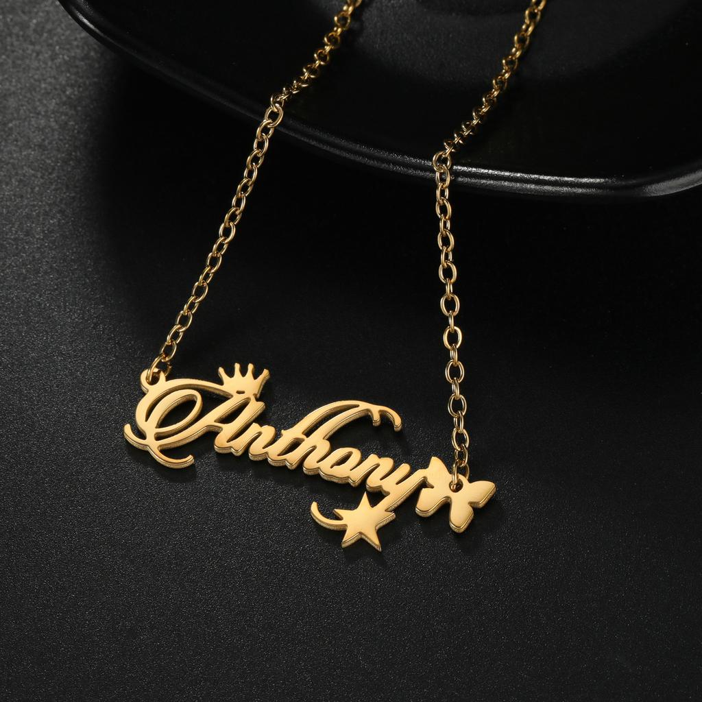 Atoztide Custom Name Necklace for Women Heart Butterfly Stainless Steel Jewelry Nameplate Link Chain Personalized Birthday Gift