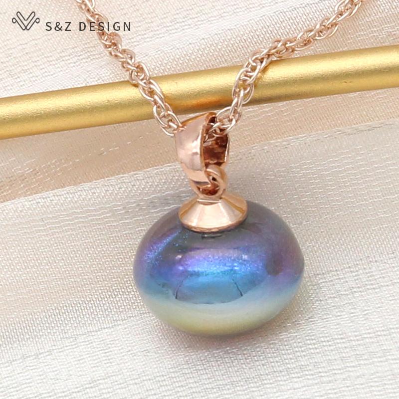 Fashion Elegant Rose Gold Color Round Simulated-pearl Pendant Necklace For Women Wedding Girl Party Jewelry Gift