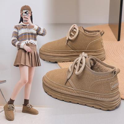 Зимние ботинки для женщин, нескользящие полусапожки с меховой флисовой подкладкой, зимние теплые замшевые короткие ботинки на платформе, женские удобные ботинки для ходьбы на шнуровке