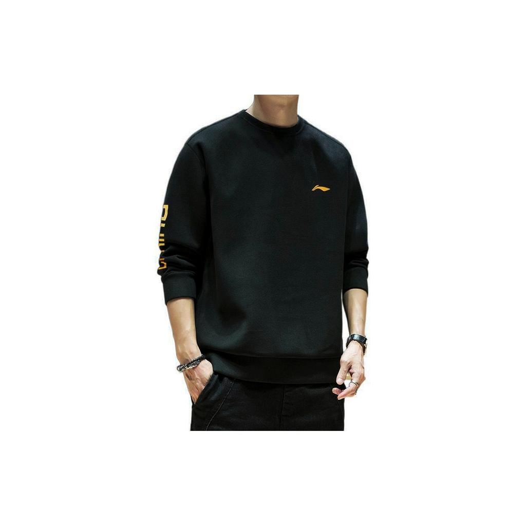 Мужская толстовка Li Ning Plain Letter Print Crewneck из флиса с капюшоном, черная AWDS469-1