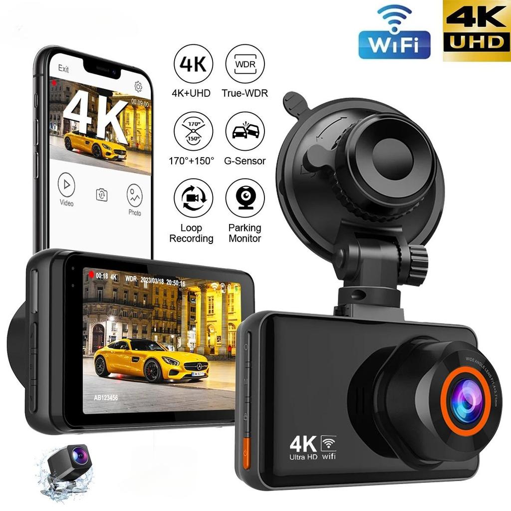 Dual-lens 4K WiFi GPS Car Driving Recorder Automatic Driving Recorder Time-lapse Video Built-in Supports 24-hour Parking Monitor