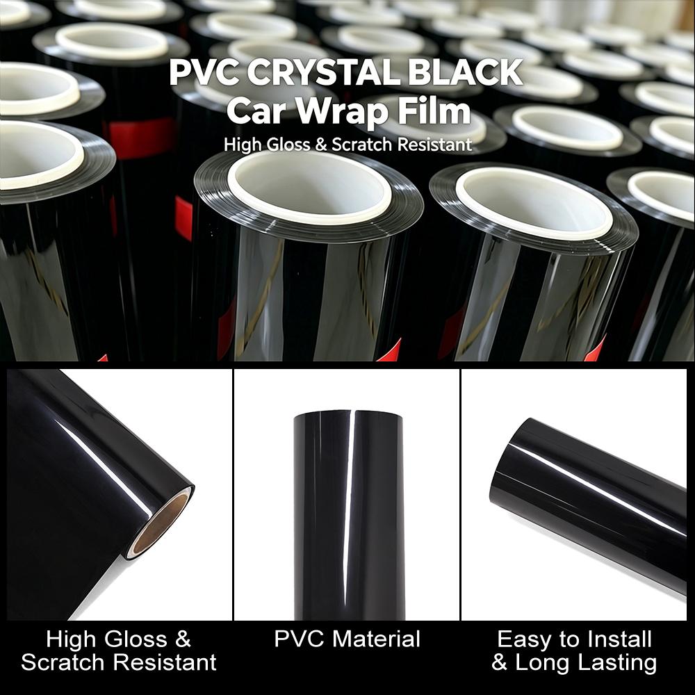 Glossy Black Self-adhesive Vinyl Sticker PET Circular Film Auto Decal Air Bubble Free Car Body Styling Decoration Accessories
