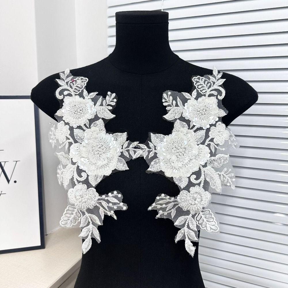 2PCS Handmade Pearls Embroidery Applique DIY Crafts Cloth Applique Exquisite Cloth Patch Sewing