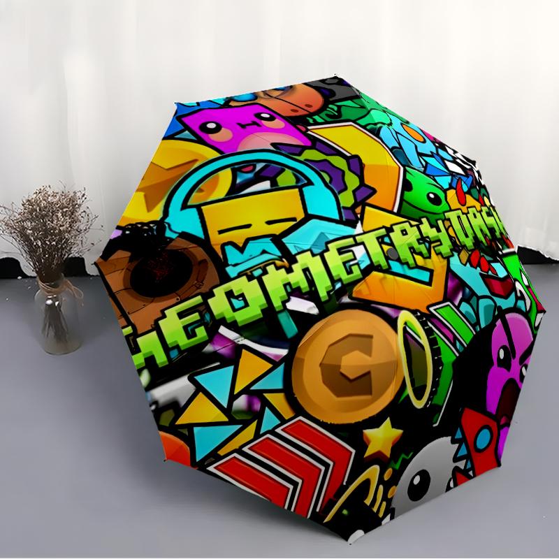 Geometry Dash Fashionable Automatic Opening/Closing Folding Umbrella. Portable and Foldable, Ideal for Gift, Travel, and Daily Use.