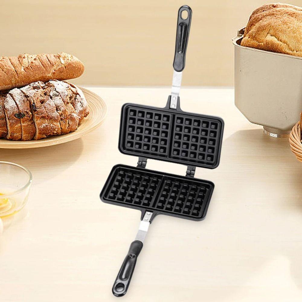 Long Handle Waffle Baking Pan Rectangle Toast Frying Pan Waffle Maker Machine Kitchen Cookware