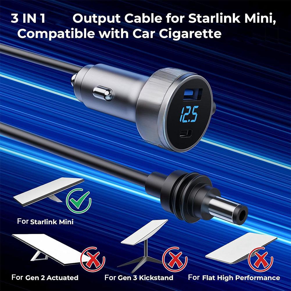 3 м 5 м для Starlink Mini Digital 3-в-1 автомобильная зарядка 2025 автомобильный адаптер питания постоянного тока функциональный Multi U7V1