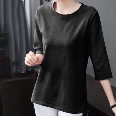 Женские топы с круглым вырезом и рукавом 3/4, однотонные эластичные пуловеры, топы обычного кроя, летняя футболка, повседневная одежда