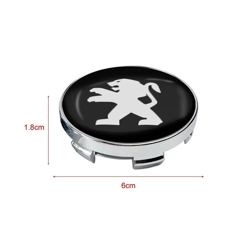 4pcs 56+60mm Car Wheel Center Hub Caps Sticker Auto Emblem Badge For PEUGEOT 106 206 306 406 107 207 307 407 301 308 2008 3008