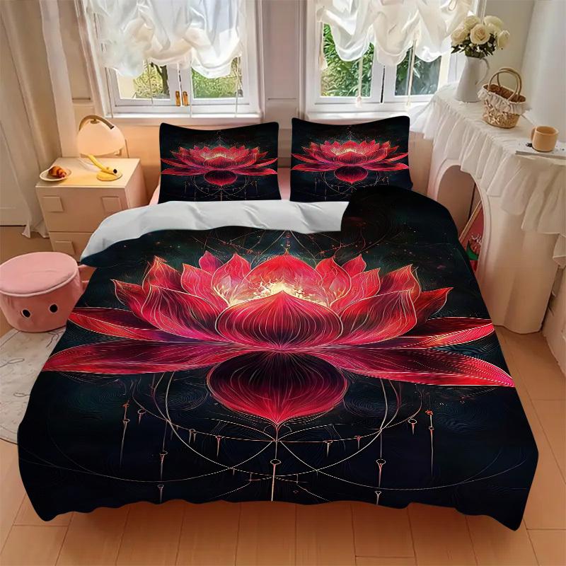 3pc Lotus Mandala Cover Set - 1 Quilt Cover + 2 Pillowcases, All Seasons Bedroom Setting, Perfect for Home031