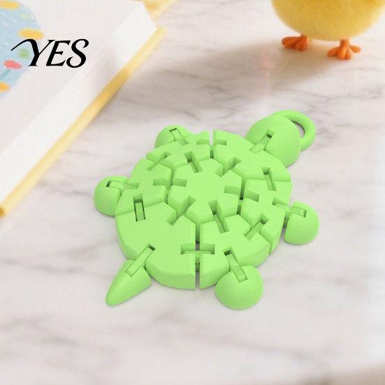 Childlike Style Decoration Articulated Turtle Figurine, 3D Printed Cute Tortoise with Movable Fresh Grass Green Decor Joints, Flexible Reptile Toy for