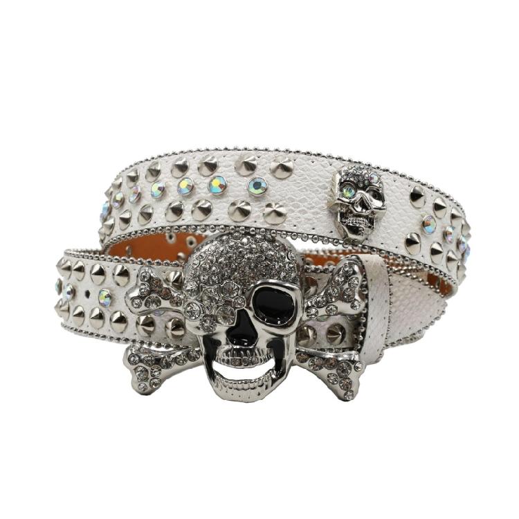 Popular Skull Buckle Belt for Adult Rhinestones Rivet Belt All Matching Blingbling Western Belt for Daily and Club