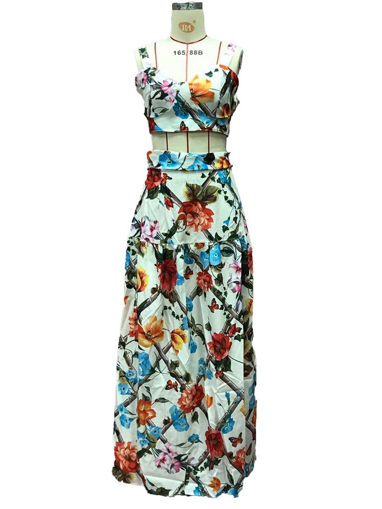 2025 Весна/Лето Женский Сексуальный Европейский и Американский Женский Комплект Платьев с Подтяжками и Принтом - Пляжный Комплект Из Двух Частей