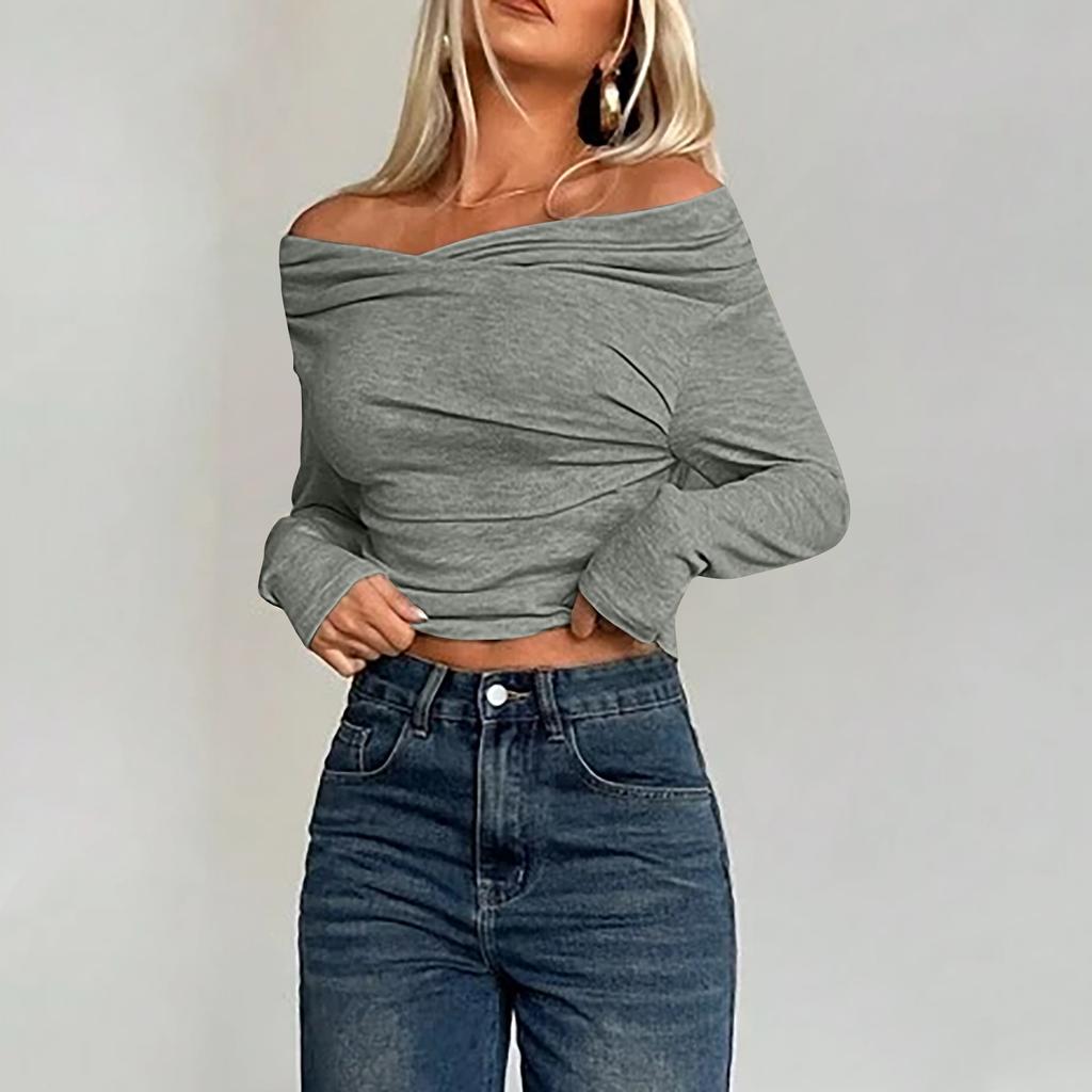 Женские рубашки с длинным рукавом, модные модели с открытыми плечами, укороченные топы, многослойные, облегающие топы