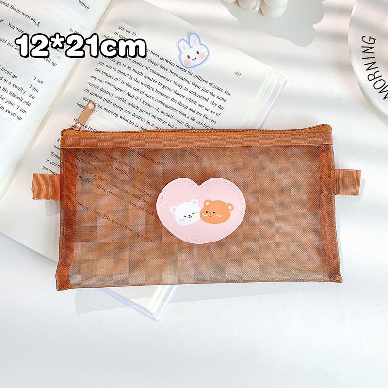 Милый мультяшный пенал с медведем, прозрачная сетчатая сумка для ручек, вместительный чехол для хранения канцелярских принадлежностей, офисные школьные принадлежности, подарки