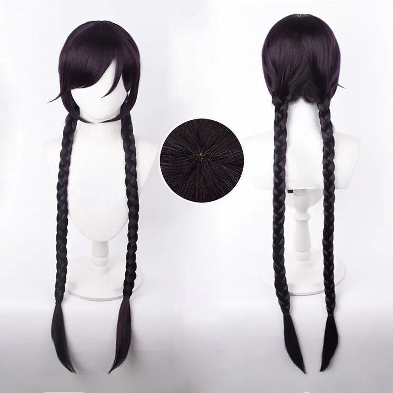 Парик для косплея Toko Fukawa, аниме Danganronpa, длинные темно-фиолетовые косички, термостойкие синтетические волосы, парики для Хэллоуина + шапочка для парика