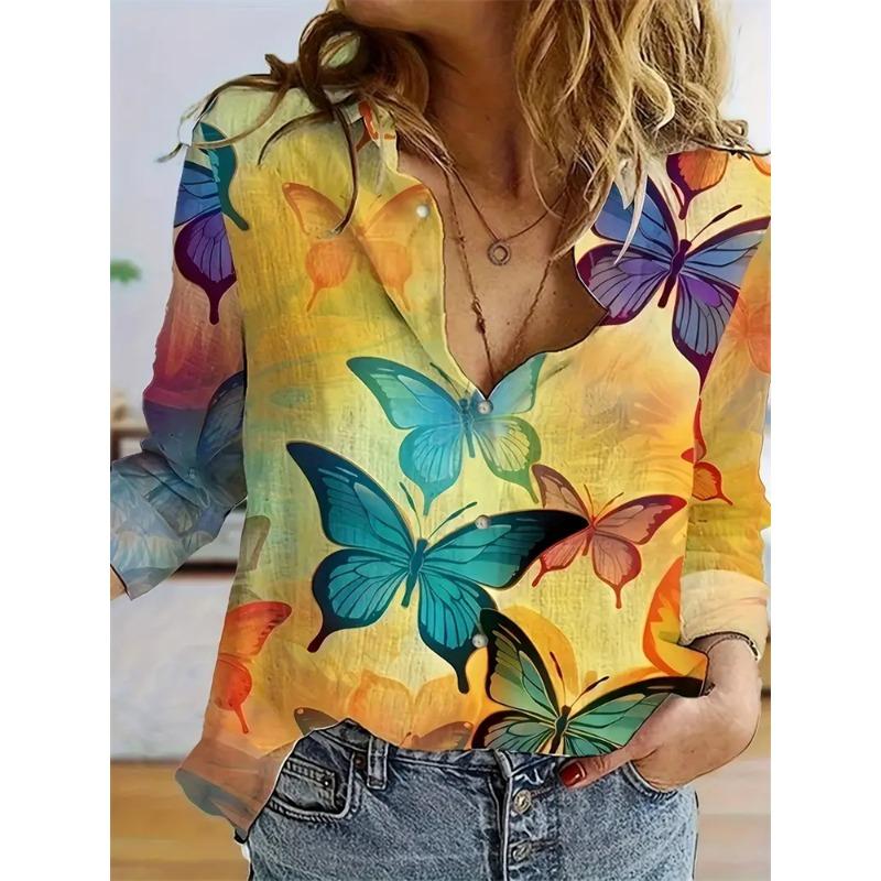 Women's Cactus Printed Top Autumn Elegant Fun Shirt Casual Loose Long Sleeve Fashion Button Top Comfortable Travel Jacket