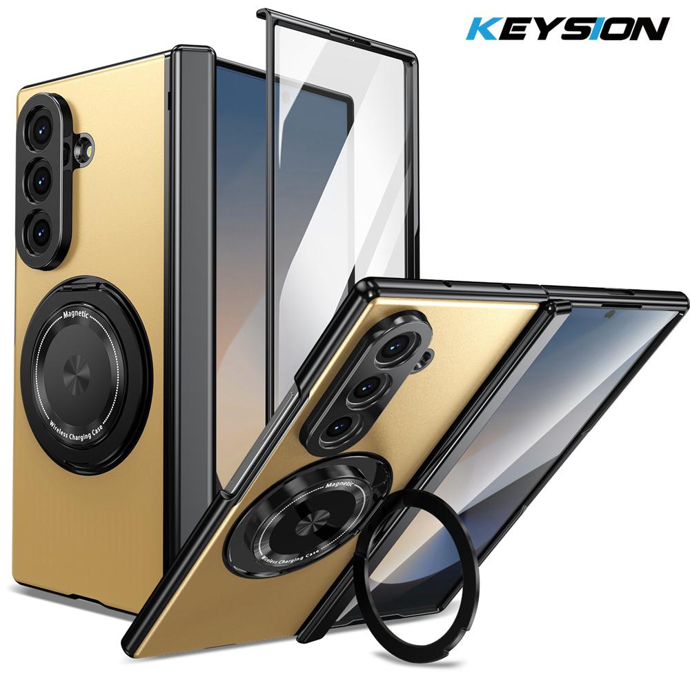 KEYSION Чехол-подставка с магнитным кольцом, вращающимся на 360°, для MagSafe для Samsung Galaxy Z Fold 7 5G, чехол для телефона с шарниром и защитной пленкой для экрана