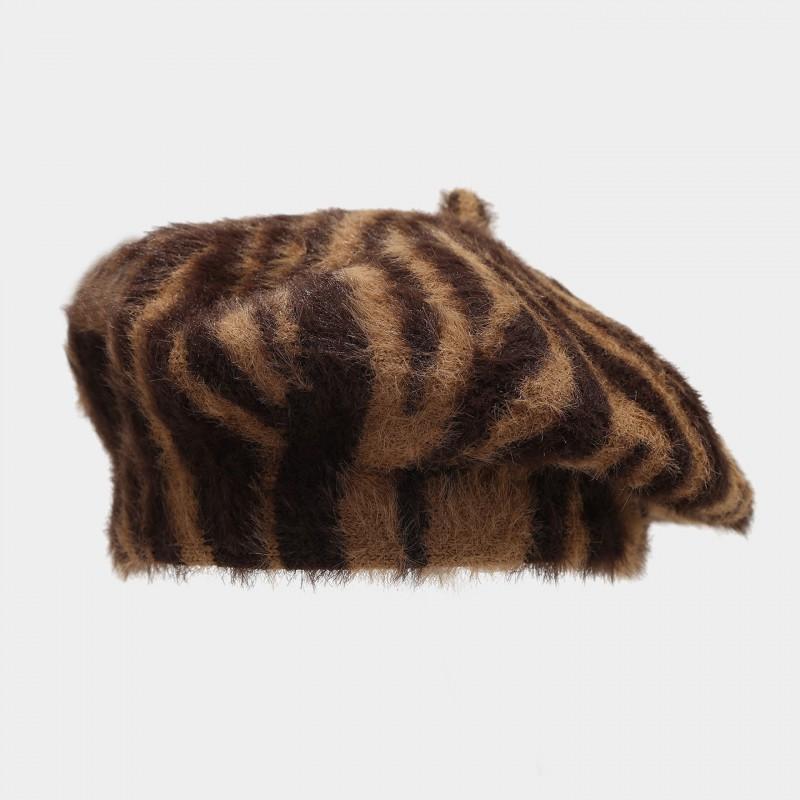 Womens Winter Striped Beret Hat Fashion Artist Cap Street Casual Trendy Accessory