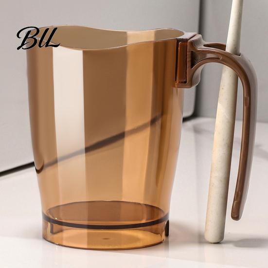 Safe Odor Free Drinking Cup Clear Toothbrush with Handle, Plastic Mouthwash Holder, Space Saving Storage Slot Modern Bathroom Accessory for Countertop