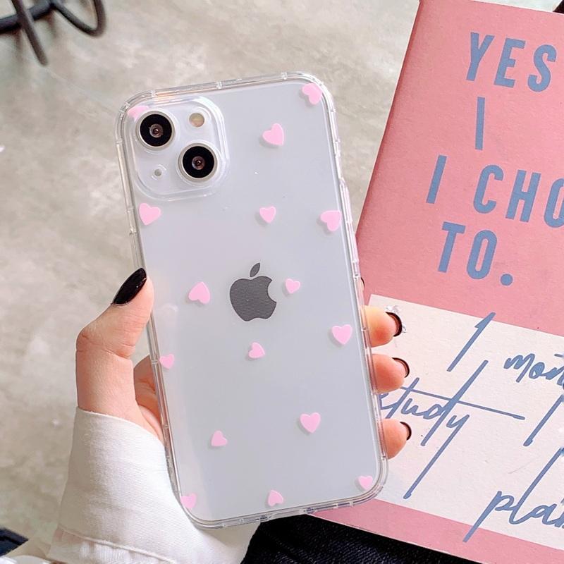 Чехол для телефона iPhone 15 14 Pro Max 13 12 11 X XR XS Прозрачный мультяшный Love Heart Мягкий TPU
