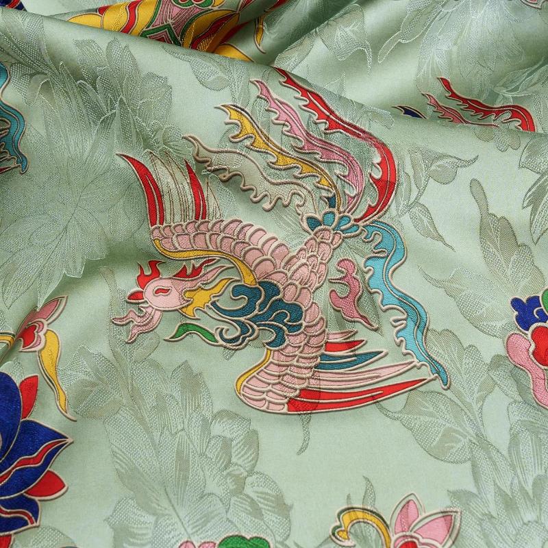 Светло-зеленая Жаккардовая ткань с узором Цветок Феникса Ткань с тиснением Материал для шитья своими руками Ткань для платья Ципао Сатиновый материал для одежды