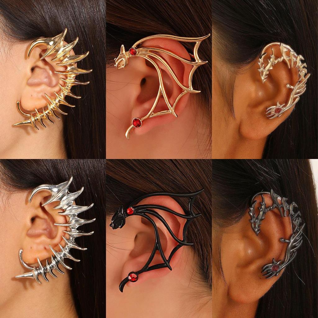Exaggerated Punk Dragon Ear Clips for Non-Pierced Ears - Women's Dragon-Shaped Zircon Thorn Ear Hooks
