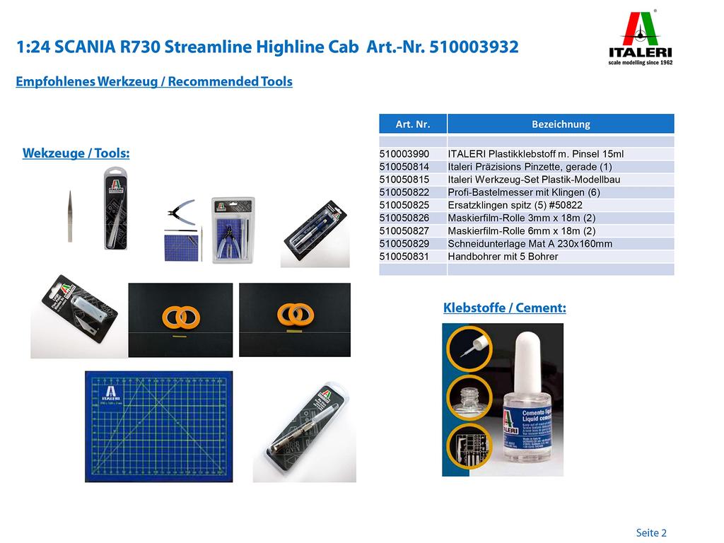 Italeri Масштаб 1/24 Тягач Scania R730 Streamline IT3932